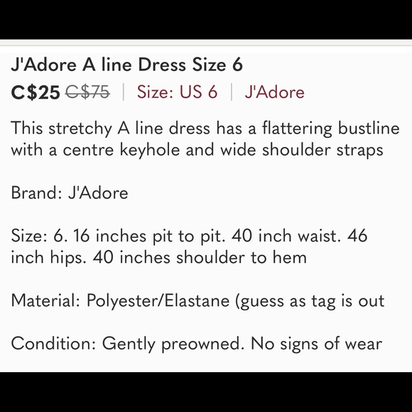 J'Adore A line Dress Size 6 - Picture 3 of 3